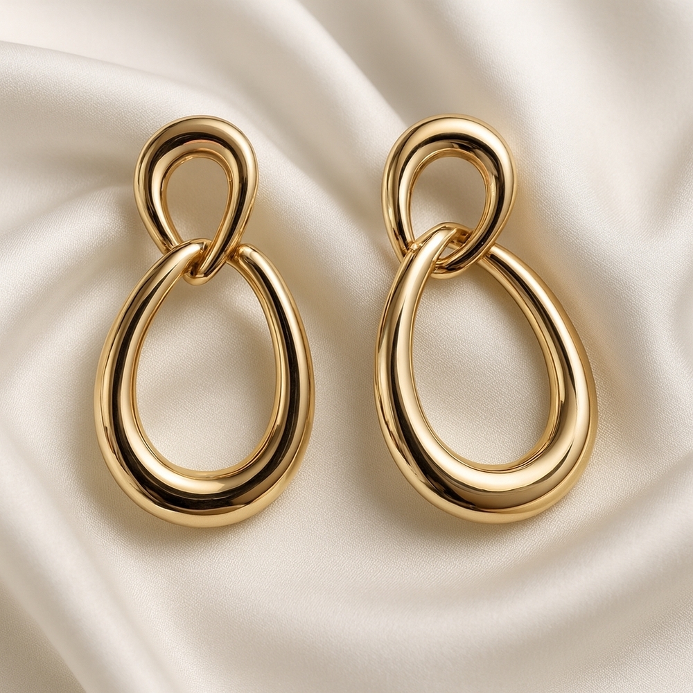 Gold Infinity Drop Hoop drop Earrings – Interlock Design, WomensFashion Jewelry